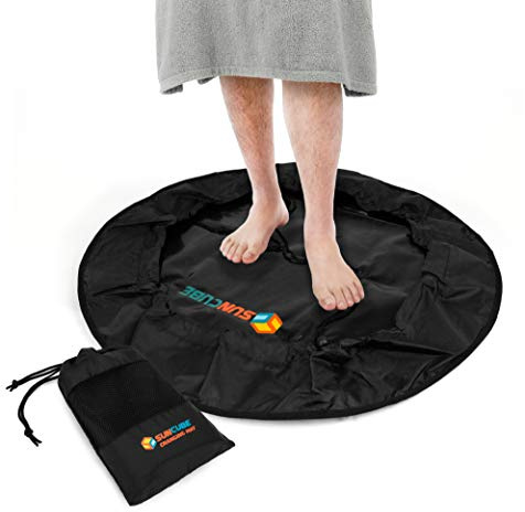 SUN CUBE Wetsuit Changing Mat & Waterproof Surf Bag – Drawstring Dry Bag for Surfing, Kayaking & Beach – 30” Leakproof Portable Gear Mat (Black)