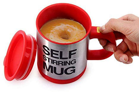 Zeerkeer Cup Auto-amorçante Tasse à Café en Acier Inoxydable Automatique Électrique Lazy Stirring Mug Thermos Cup Tasse de Mélange pour Bureau Voyage Maison (Rouge) - 400ML