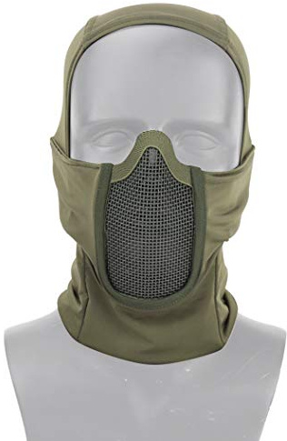 AOUTACC Balaclava Airsoft Mesh Mask, Ninja Style Full Face Protection Balaclava Hood with Mesh Mask for Cs War Game, BB Gun,Hunting,Paintball (OD)