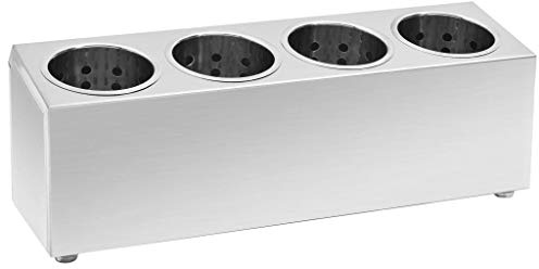 vidaXL Cutlery Holder - Stainless Steel Four Grids Design, Dishwasher Safe, Non-Slip Base, Ideal for Homes, Restaurants, and Hotels.