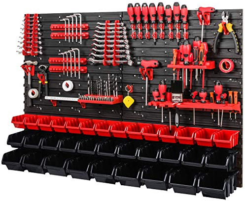 Werkzeugwand Stapelboxen 1152 x 780 mm - Lagersystem SET Werkzeughaltern und 34 Stück Box - Wandregal Werkstattregal Lochwand Schüttenregal Sichtlagerkästen