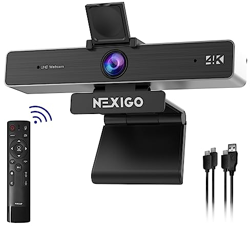Zoom Certified, NexiGo N950P 4K Zoomable Webcam mit Fernbedienung und Softwaresteuerung, Sony Starvis Sensor, 5X Digital Zoom, Webkamera mit Dual Stereo Mikrofonen, für Zoom Skype Teams Twitch