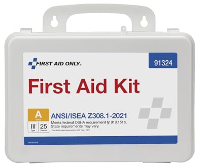 First Aid Only 91324 ANSI A 2021 and OSHA Compliant First Aid Kit, 25-Person Emergency First Aid Kit for Business, Home, Car, and Worksites, 94 Pieces