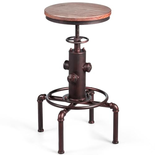 COSTWAY Barhocker höhenverstellbar 2er Set, 59,5-75 cm, Barstuhl aus Holz und Metall, Tresenhocker mit Fußstütze, Kiefer Platte, Vintage Bistrohocker, Industrie-Hocker Küchenhocker für Bar Küche