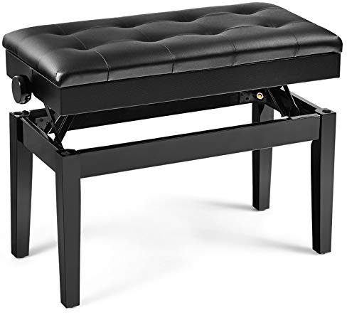 LIFEZEAL Doppelter Klavierhocker, Klavierbank höhenverstellbar, Klavierstuhl mit Aufbewahrungsbox, Pianobank Piano Hocker für 2 Personen, Schwarz