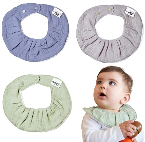 BABATÉ Barn - Pack Sabberhaklapp, Muslinhalsduk, Triangulär Halsduk, Babyhaklapp i Muslin, Bomullshanddukar för Nyfödda, Blå Pack, En Storlek