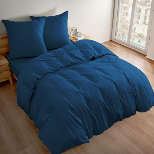 Deconovo Bettwäschen Bettdecken Bettwäsche Bettdecke Schlafzimmer Umweltfreundlich Bettbezüge 3teilig, 3tlg: 200 * 200cm + 2 x 80 * 80 cm, Marineblau