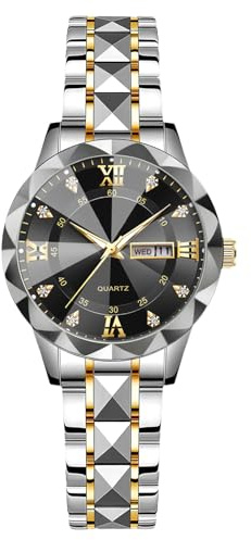RORIOS Orologi Semplice da Donna Orologi da Polso Classico Acciaio Inossidabil Orologi Signora Elegante Orologi Lavoro Analogico Quarzo Orologi Calendario Luminosi Nero A