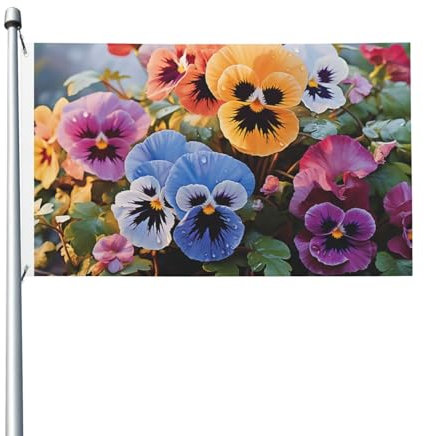 Flagge, 90 x 152 cm, doppelseitiges Banner, Dekoration, 200D schwere Outdoor-Flagge, Stiefmütterchen, Blumen, Flagge, Willkommensflaggen mit 2 Ösen, Dekorationen, Hofflagge für den Außenbereich,