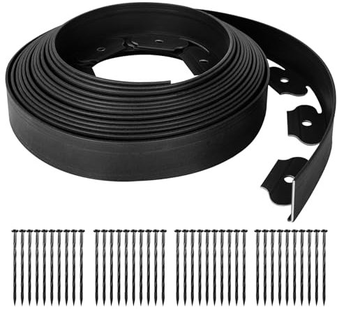 GROWNEER Garden Edging Border 32ft | 10M Long 6CM High Plastic Flexible Lawn Edging with 40pcs Strong Securing Pegs Landscape Dividers for Landscaping Garden Flower Beds(Black)