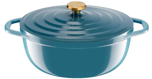 Tefal Air - Casseruola ovale in ghisa 30 cm, in alluminio pressofuso leggero, facile da pulire, rivestimento ceramico sicuro, coperchio condensazione, adatto per forno, induzione E2708904