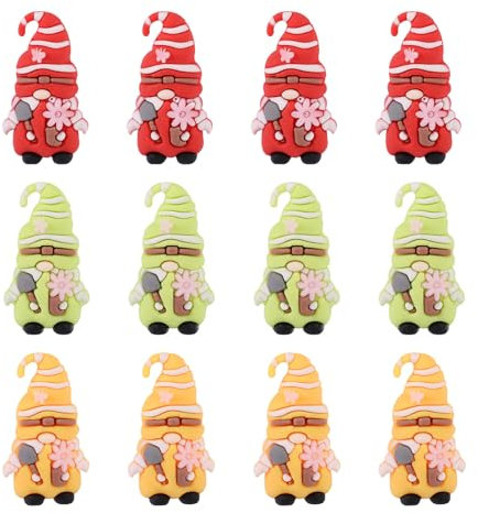 Lyreh 12 Pezzi Mini Statuette di Gnomi Primaverili, PVC Colori Assortiti Figurine di Nani da Giardino Decorazioni per Esterni Graziosi Ornamenti Fate Floreali (Verde, Giallo, Rosso)