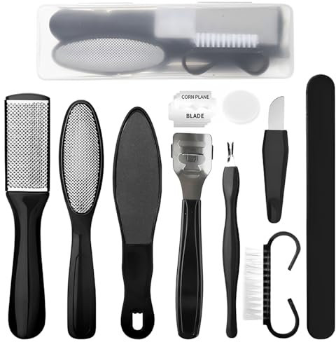 EUZUXU 10 Pezzi Kit Pedicure Professionale, Set Per Pedicure in Acciaio Inossidabile, Kit per Pedicure, Strumenti Che Rimuove la Pelle Dura e Morta