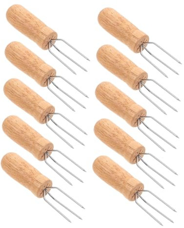 MINAOLULUS 10piezas Soporte De Acero Inoxidable para Mazorcas De Maíz Mangos De Madera Tenedores para Frutas Barbacoa y Picnic Verduras