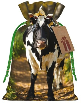 Bolsas de regalo con cordón de Navidad con estampado de vaca, saco festivo de Navidad, fiesta de cumpleaños, embalaje de regalo