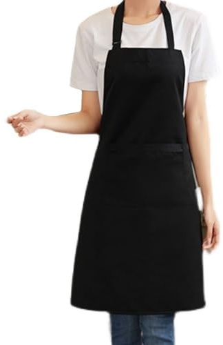 IUHRIE Schwarz Schürze,Kochschürze Herren Dame,Küchenschürzen,Kittelschürze,Schwarze Schürze,Apron Kochschürzen Fräulein Männer Mit 2 Taschen,Köche Verstellbare,für Malerei,BBQ,Kochen,Backen
