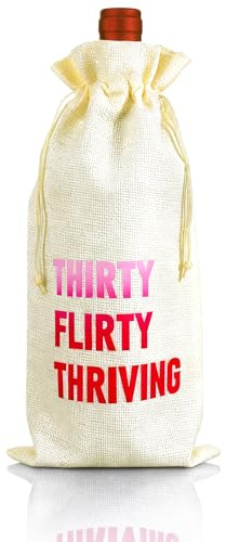 Funny 30th Birthday Gift Bag for Women, Ymapinc Thirty Flirty and Thriving Wine Bottle Bag, Linen Gifts Bags, Cute Drawstring Wine Bags for Celebrations, Ideal for Leaving & New Home Presents