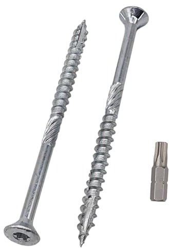 SKIR'CO (60 uds.) Tornillos para madera de acero cincado de 6,0 x 100 mm, cabeza avellanada Torx, tipo 17, tornillos para aglomerado, rosca parcial