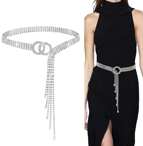 Cinturón de Cadena de Metal para Mujer, Brillantes Cadena de Cintura de Metal de Plata Ajustable, para Vestidos, Vestidos de Fiesta