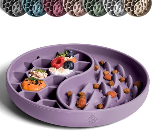 ne&no Gamelle anti-hetsätande för hundar och katter I Slow Feeder I Läcksäkert matta för hund med stor sugkopp I Lickmatta för våt och torr foder (kall violett)