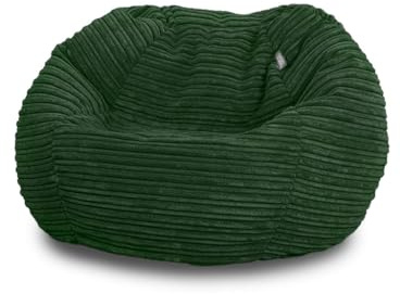 Bags of Beans Corduroy Kids Bean Bag Chair - Machine Wash - Forest Green | Pre-Filled Beanbag - Play Room Kiddies Seat - Durable Cord Fabric - Childrens Furniture for Girls & Boys - 67(W) x 48(H)cm