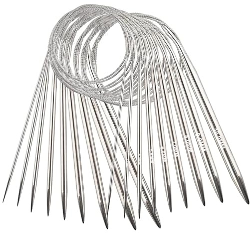 Rundstickor 80 cm 9 stycken rostfritt stål rundstickor set 2,5–10 mm sticknålar långa för nybörjare, runda sticknålar virknålar för filtar halsdukar pullover kläder stickade tillbehör projekt