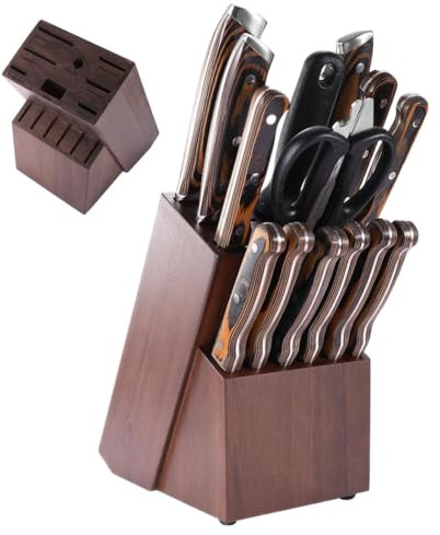 Portacoltelli in legno con 14 scomparti per taglierina, organizer da banco | Il blocco di legno a 14 slot conserva in modo sicuro coltelli e taglierini con un design durevole per l'organizzazione del pi