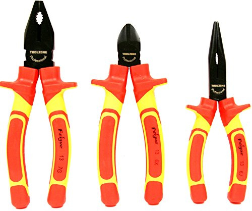 3Pc Professional Electrician VDE Pliers Set Insulated Grip Wire Cutters