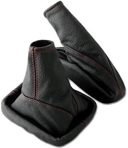 L & P Car Design L&P A099-8 Set Schaltsack Schaltmanschette + Handbremsmanschette 100% Echtleder Leder Schwarz Naht Rot Ersatzteil für Opel Astra G