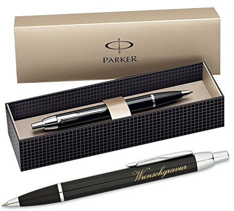polar-effekt Parker IM Druckkugelschreiber mit Gravur - Schwarz - Großraummine blauschreibend - inkl. Geschenk-Etui - Deutsche Herstellung - hochwertig und edel - perfekte Geschenkidee