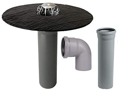 Flat Roof Drain DN 70 Set Including Leaf Catcher Optional with Elbow and HT Pipe, Bitumen Flange, Roof Gully, Inlet, Roof Drainage, DN 75 (87° Bend + 250 mm HT Pipe)