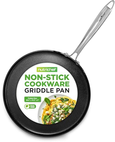 NutriChef 30cm Nonstick Crepe & Pancake Pan – Hard-Anodized, PTFE/PFOA/PFOS Free, Flat Dosa, Chapati & Omelette Pan, Ideal for Pancakes, Eggs, and Roti, Black