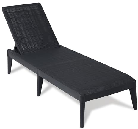 Toomax Sirolo lettino prendisole colore antracite effetto rattan, sdraio da giardino in plastica resistente anti-UV 60x186x29h cm, con schienale regolabile, per esterni, terrazza e piscina