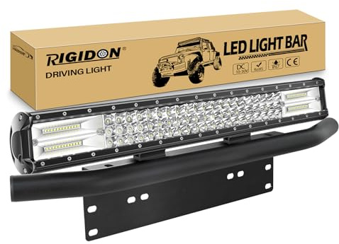 RIGIDON 58 cm 23 pouces 324W led light barre avec support de plaque d'immatriculation, 12V 24V Triple rangée barre d'éclairage led pour offroad Véhicules Voiture camions 4x4, 6000k barre lumineuse