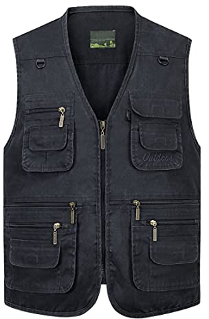 Hwalleum Homme Gilet de Plein air,Durable Coton Veste sans Manches Multipoches pour Hommes, Hommes Respirant Plein Air Chasse Camping Gilets Classique Veste de Sport pour Voyage,Photographie,Pêche