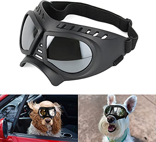 NAMSAN Hundebrille Sonnenbrillen für Hunde Augenschutz Brille mit Verstellbare Träger Mode Schutzbrille für Kleine/Mittlere Hunde - Silber