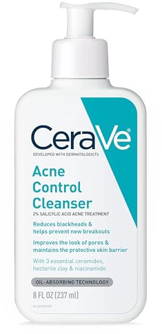 CeraVe Acne Treatment Face Wash, Salicylic Acid Cleanser with Purifying Clay, Niacinamide, and Ceramides, Pore Control and Blackhead Remover, 8 Ounce
