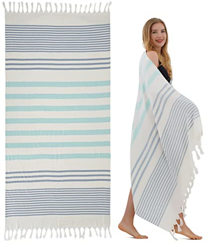 Winthome Toalla Playa Suave-Toalla Hammam de Algodón de Bambú, Ligero Ahorra Espacio, Beach Towel con Borlas Absorbente, Libre de Arena, Toalla de Baño Turco para Mujer Hombre (150x75cm,1 Pack)