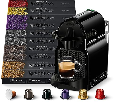 Nespresso MACCHINA INISSIA E 100 CAPSULE – Inissia EN80B Macchina Caffè di De’Longhi con 100 Capsule Caffè Selezione Ispirazione Italiana, Riciclabile, Linea Original