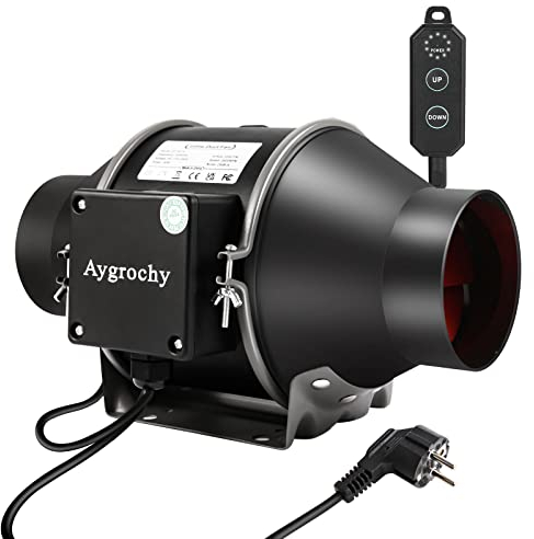 Aygrochy Extracteur d'Air 100mm avec contrôle PWM, Ventilateur de conduit à moteur EC pour l'air d'échappement ou la fumée. Comme les salles de bains, les cuisines, les garages, les tentes de culture.