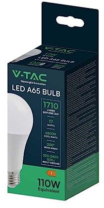 V-TAC Lampadina LED A65 con Attacco E27 potenza 17W (Equivalenti a 110W) - Lampadine Nuova Generazione - 1710 Lumen - Massima Efficienza e Risparmio Energetico - 6500K Luce Fredda