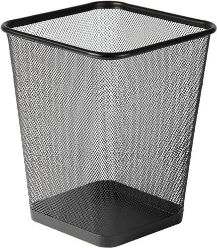 MantraRaj 10L Square Mesh Wastebasket Trash Can Lightweight And Sturdy Pack Of 1 Metal Waste Paper Bin Garbage Rubbish Bin for Bathrooms, Kitchens, Home Offices, Living Room, Dorm Rooms Black (1)
