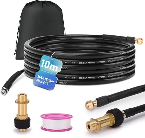 Set di tubo flessibile per sbloccaggio 10 m, 180 bar, con sacchetto e adattatore M22, set universale per sbloccaggio, compatibile con idropulitrici K2 K3 K4 K5 K6 K7, 4 getti ad alta pressione