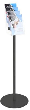 Danieli - Porta Depliant da Terra in Acrilico Trasparente A5 con 4 tasche, per Riviste e Brochure. Porta Volantini Resistente da Utilizzare come Espositore per Ufficio e Negozi. (Alluminio Nero)