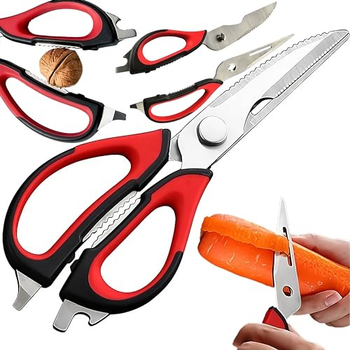 Retoo Küchenschere Haushaltsschere mit Sägeschliff Kräuterschere Schere Küche für Huhn Geflügel Fisch Fleisch Gemüse Kräuter Vielseitige Verwendung Edelstahlschere Softgriff 21,6cm Hochwertig