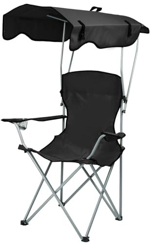 Kedia Chaise de Camping Pliante avec Toit Parasol, Porte-Boisson, Chaise de Pêche pour Camping Pêche Excursion Plage (Noir)