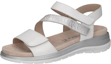 CAPRICE Damen Sandalen flach aus Leder Bequem, Weiß (White/Silver), 40 EU