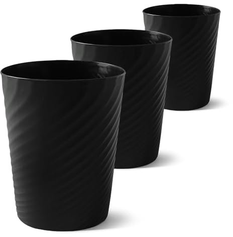 Duscdesp 3 Stück Papierkorb, Abfalleimer Klein Mülleimer Büro Papiermülleimer Kunststoff, Mülleimer Ohne Deckel Papiermüll Trash Bin Runder für Küche Kinderzimmer Schlafzimmer Wohnzimmer (Schwarz)