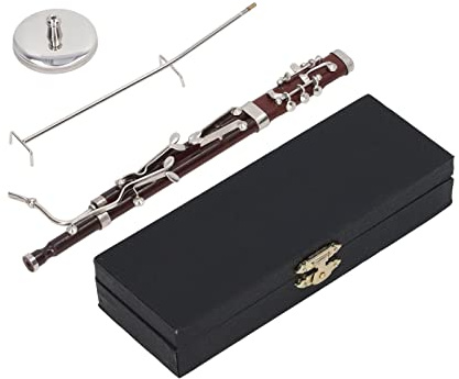 Miniature Bassoon Model, Cute Miniature Bassoon Replica with Stand and Case Ideal for Dollhouse or Art Displays on Tables, Desks, or Music Rooms