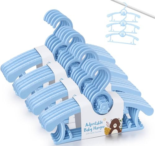 Kleiderbügel Kinder Kunststoff 20 Stück, Ausziehbare Kinderkleiderbügel 29-37cm, Babykleiderbügel Antirutsch Platzsparende, mit Stapelbaren Bärchen-Haken, Kinderbügel für Kinderbekleidung, Blau